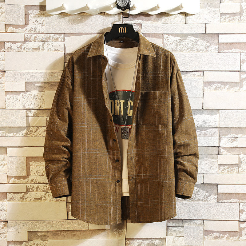 Herrskjorta med lös passform, rutig långärmad och tryck