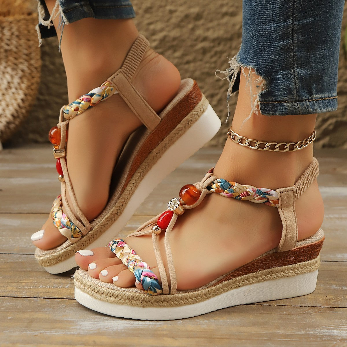 Strasspärlor med kilformade höga klackar för kvinnor