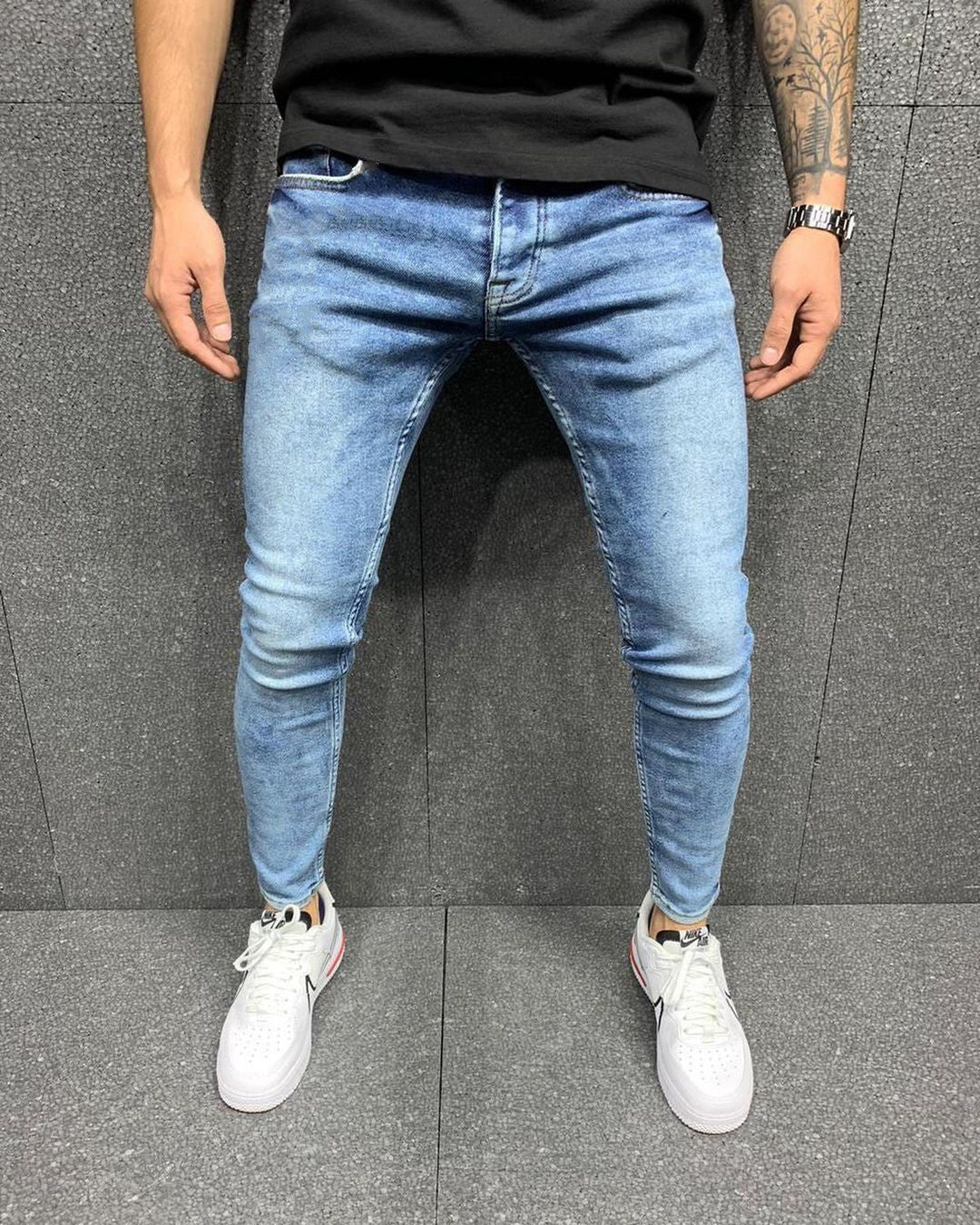 Herrjeans med smal passform, europeiska och amerikanska fransade, smala jeans