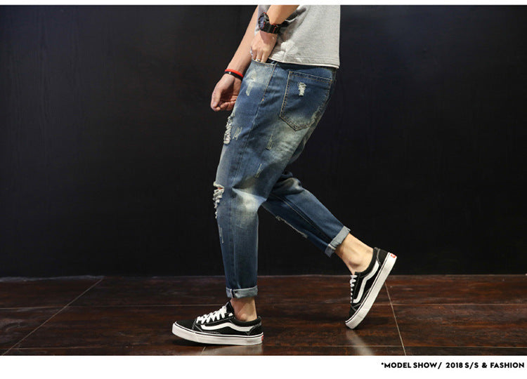 Herr Slitna Jeans Lösa Överviktiga Herr Plus Size Skinny Byxor