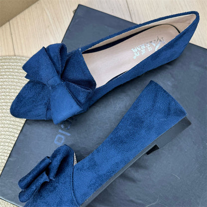 Mångsidiga enfärgade platta skor med rosett och spets för kvinnor