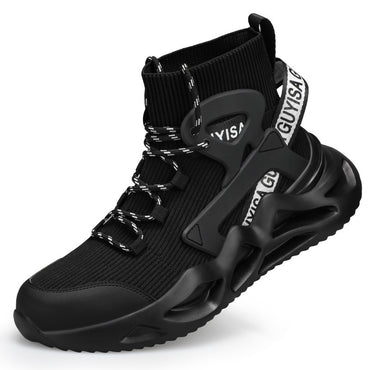 Herrskor med andningsförmåga och stötskydd mot läckage och stålhätta