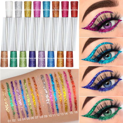 Moderiktigt kreativt glitterpulver flytande eyeliner-set