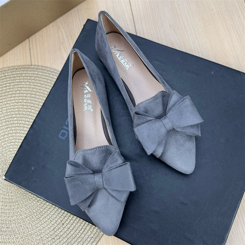 Mångsidiga enfärgade platta skor med rosett och spets för kvinnor