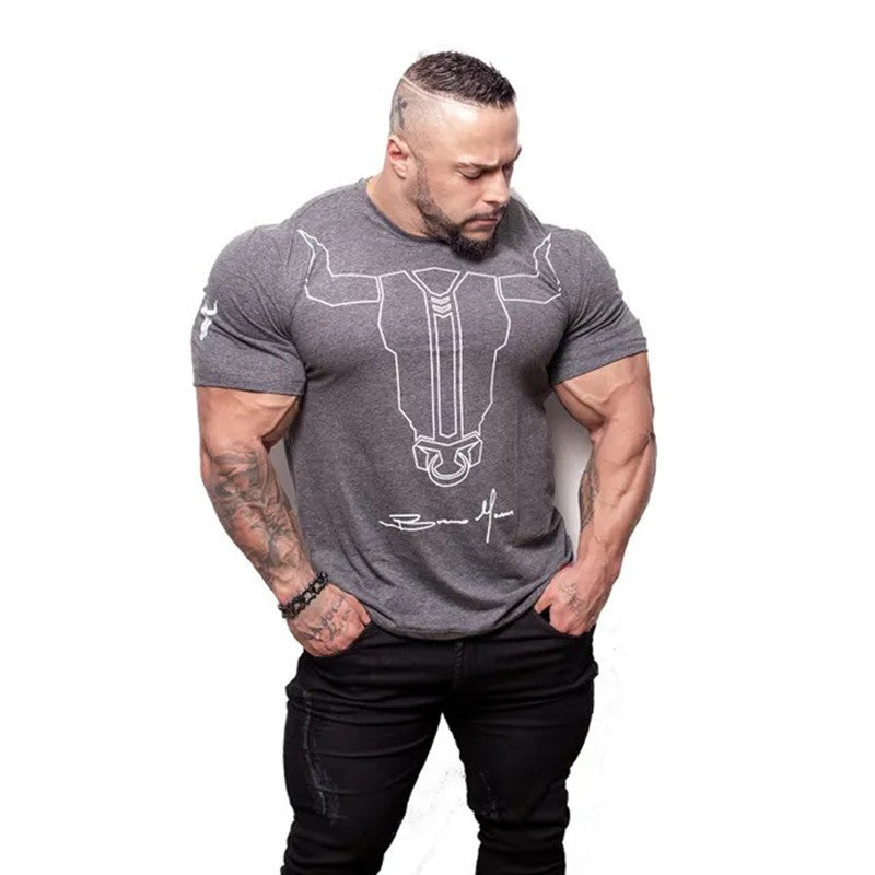 Muskulös Man Fitness Kortärmad Stretch Rund Hals Fitness T-shirt Het Stil