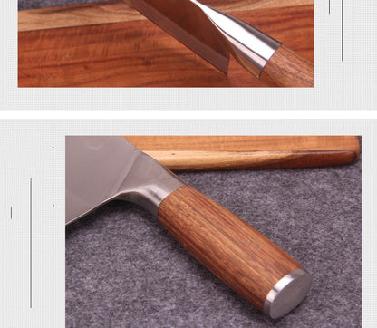 Kökskniv i rostfritt stål med gult trähandtag