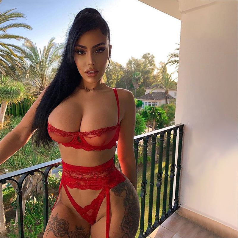 Yimunancy 3-delat underklädesset för kvinnor, transparent sexigt BH-set, damunderkläder i spets, intimt underklädesset