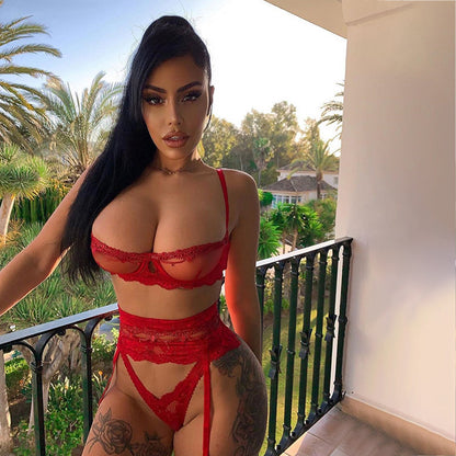 Yimunancy 3-delat underklädesset för kvinnor, transparent sexigt BH-set, damunderkläder i spets, intimt underklädesset