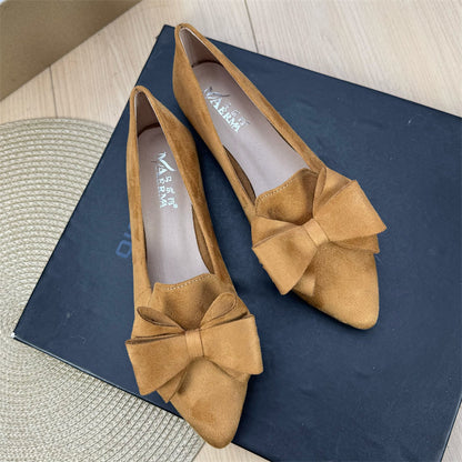 Mångsidiga enfärgade platta skor med rosett och spets för kvinnor