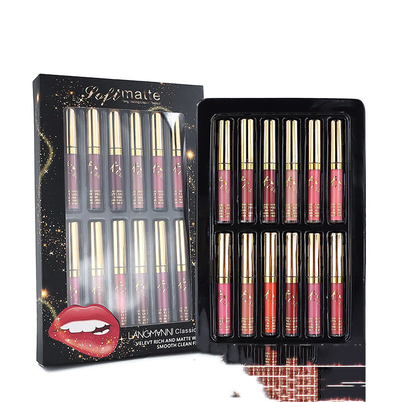 12-färgers matt läppglansset matt och långvarig