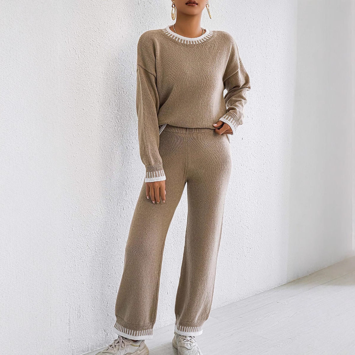 Damvävd kostym Casual Pullover Raka Vida Byxor