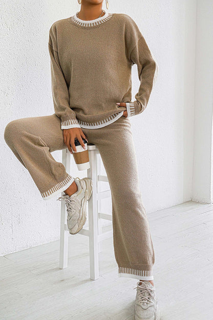 Damvävd kostym Casual Pullover Raka Vida Byxor