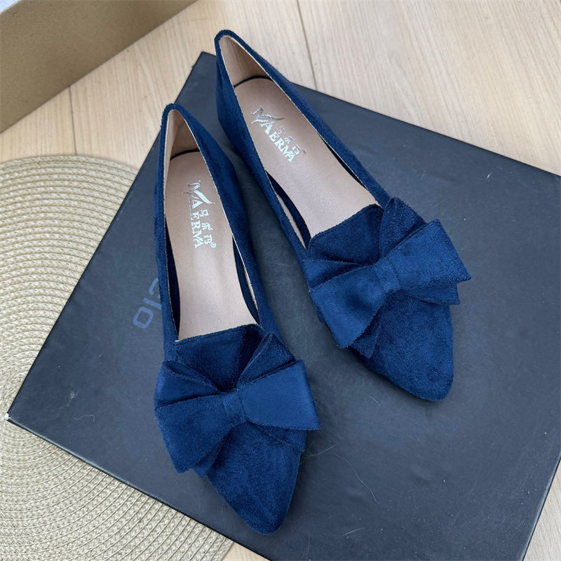 Mångsidiga enfärgade platta skor med rosett och spets för kvinnor