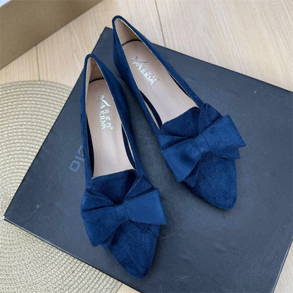 Mångsidiga enfärgade platta skor med rosett och spets för kvinnor