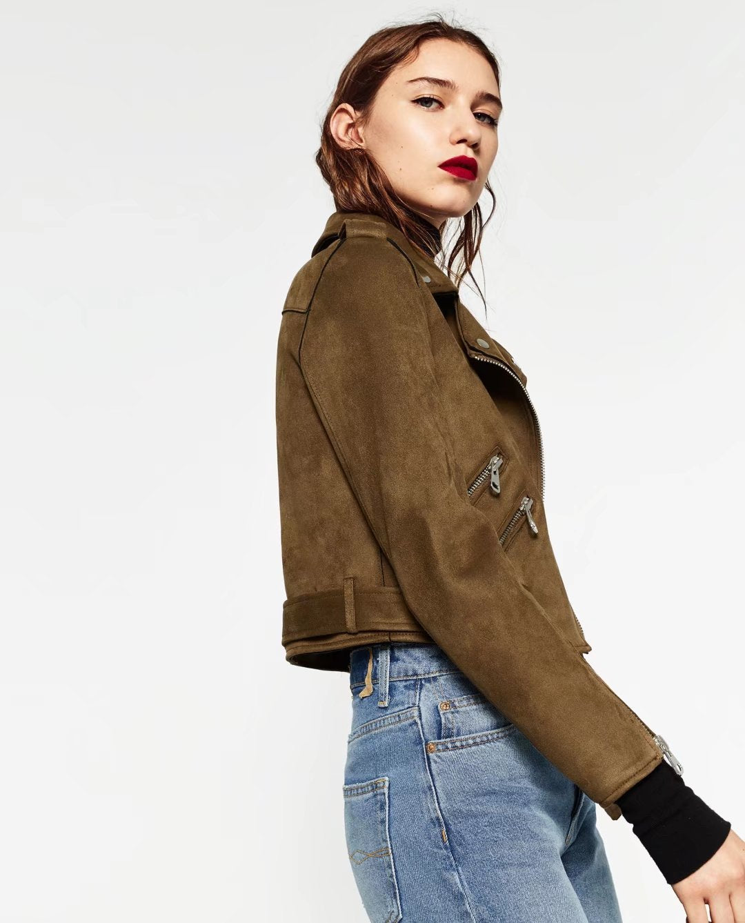 Motorcykelläderjacka med dragkedja och slag