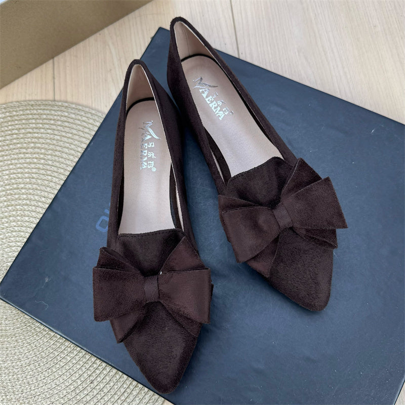 Mångsidiga enfärgade platta skor med rosett och spets för kvinnor