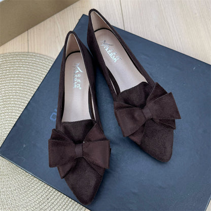 Mångsidiga enfärgade platta skor med rosett och spets för kvinnor