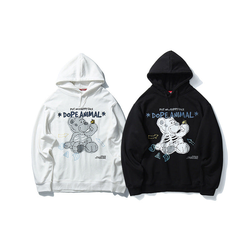 Gatupersonlighet Tecknad Tryck Hoodie Man Lös