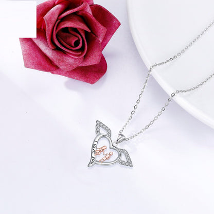 Hjärta av vingar bror och syster hänge halsband nyckelbenskedja