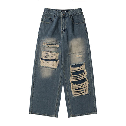 Design Sense slitna jeans för män trendiga hiphop-retro