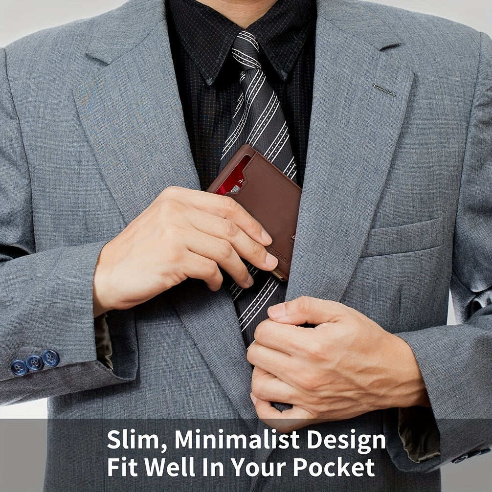 Äkta läderplånbok för män, RFID-skyddande plånbok med framficka, lämplig för son och dotter att skicka pappas plånbok