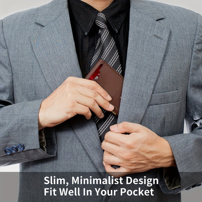 Äkta läderplånbok för män, RFID-skyddande plånbok med framficka, lämplig för son och dotter att skicka pappas plånbok