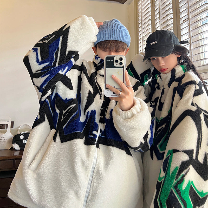 Batikfärgad lammullskappa för män, lösvikt