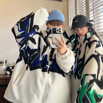 Batikfärgad lammullskappa för män, lösvikt