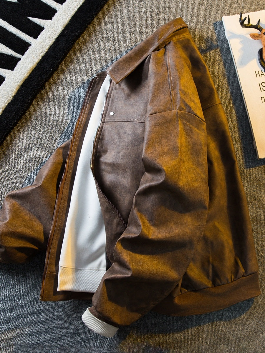 Vintage kort läderjacka herr