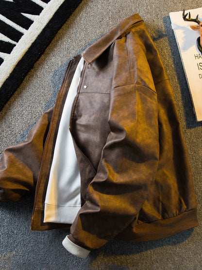 Vintage kort läderjacka herr