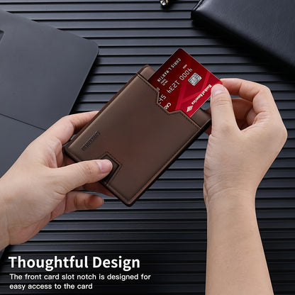 Äkta läderplånbok för män, RFID-skyddande plånbok med framficka, lämplig för son och dotter att skicka pappas plånbok