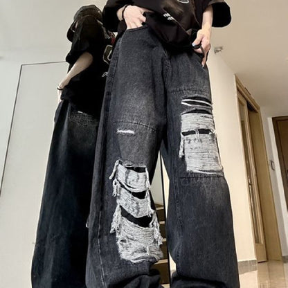 Design Sense slitna jeans för män trendiga hiphop-retro