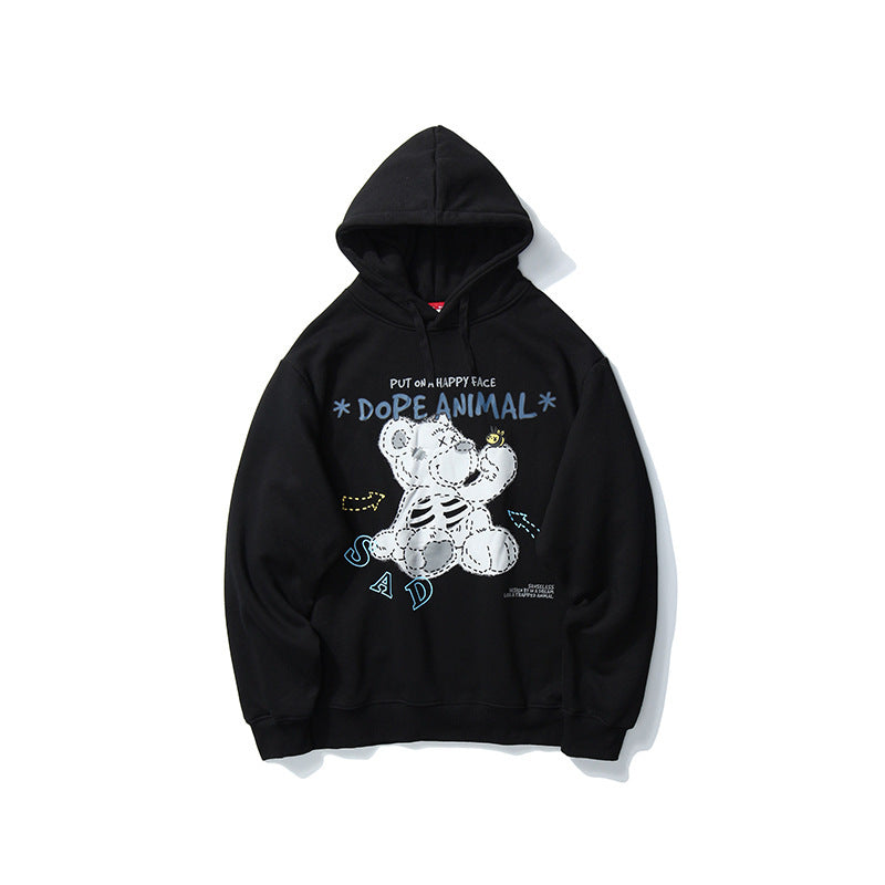 Gatupersonlighet Tecknad Tryck Hoodie Man Lös