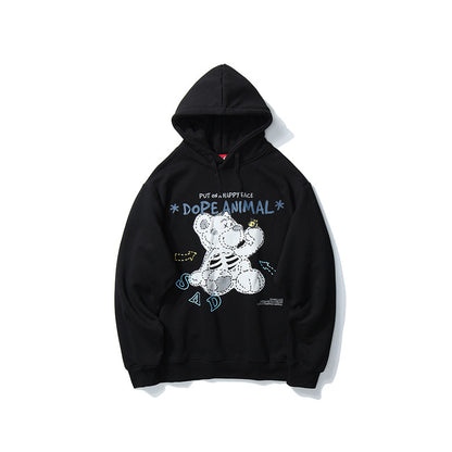 Gatupersonlighet Tecknad Tryck Hoodie Man Lös