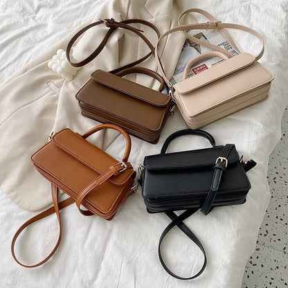 Retro texturerad enfärgad enkel handhållen mångsidig axelväska