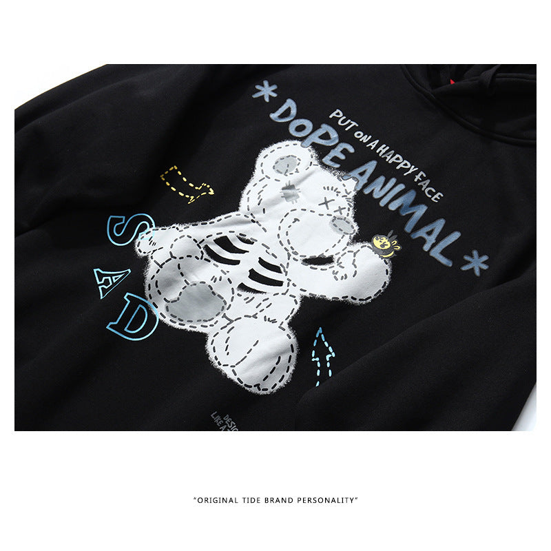 Gatupersonlighet Tecknad Tryck Hoodie Man Lös