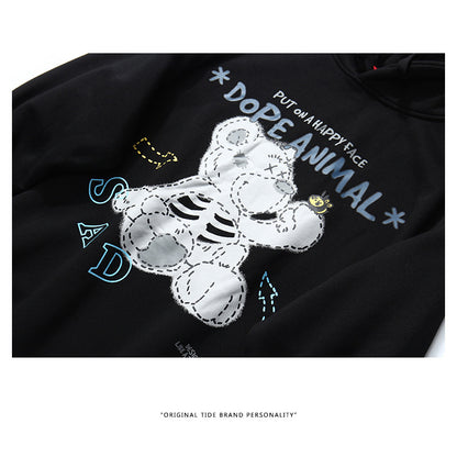 Gatupersonlighet Tecknad Tryck Hoodie Man Lös