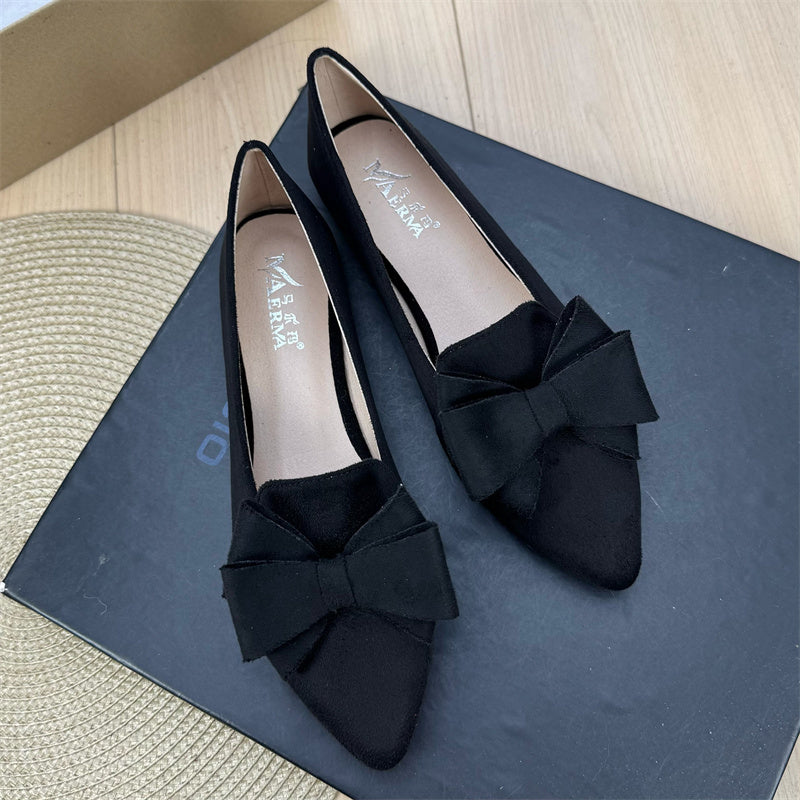 Mångsidiga enfärgade platta skor med rosett och spets för kvinnor