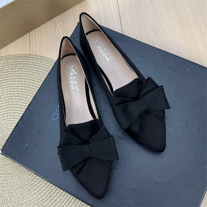 Mångsidiga enfärgade platta skor med rosett och spets för kvinnor