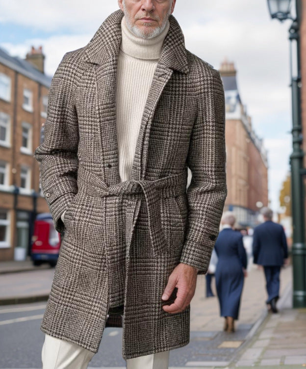 Herrkappa med raglanärm, rutig ullkappa, moderiktig