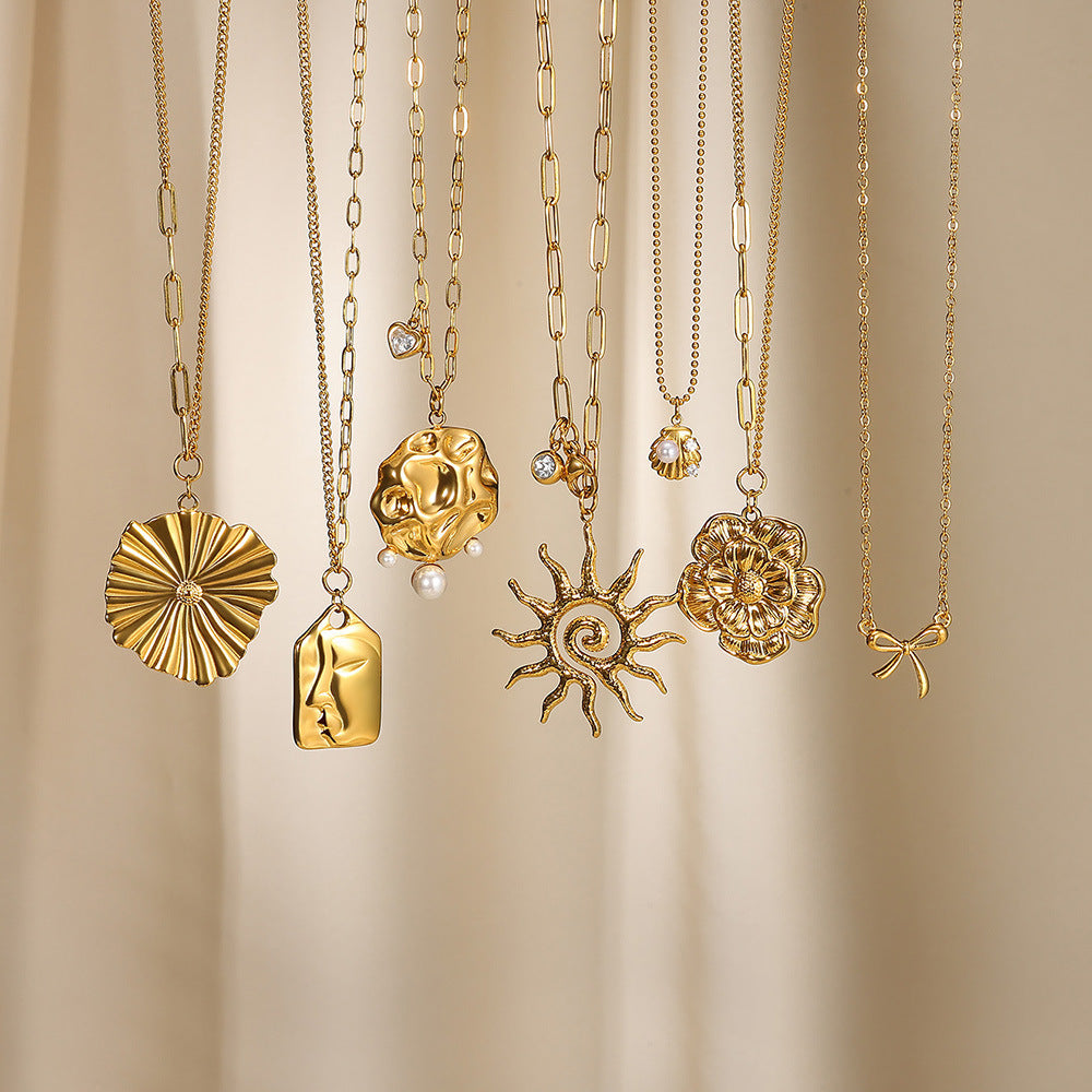 Europeiskt och amerikanskt nytt födelsedagssten SOLROS-hängehalsband imiterad pärla snäckskalkedja i guld rostfritt stål nyckelbenskedja