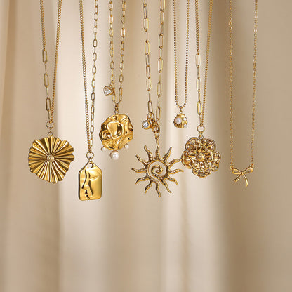 Europeiskt och amerikanskt nytt födelsedagssten SOLROS-hängehalsband imiterad pärla snäckskalkedja i guld rostfritt stål nyckelbenskedja