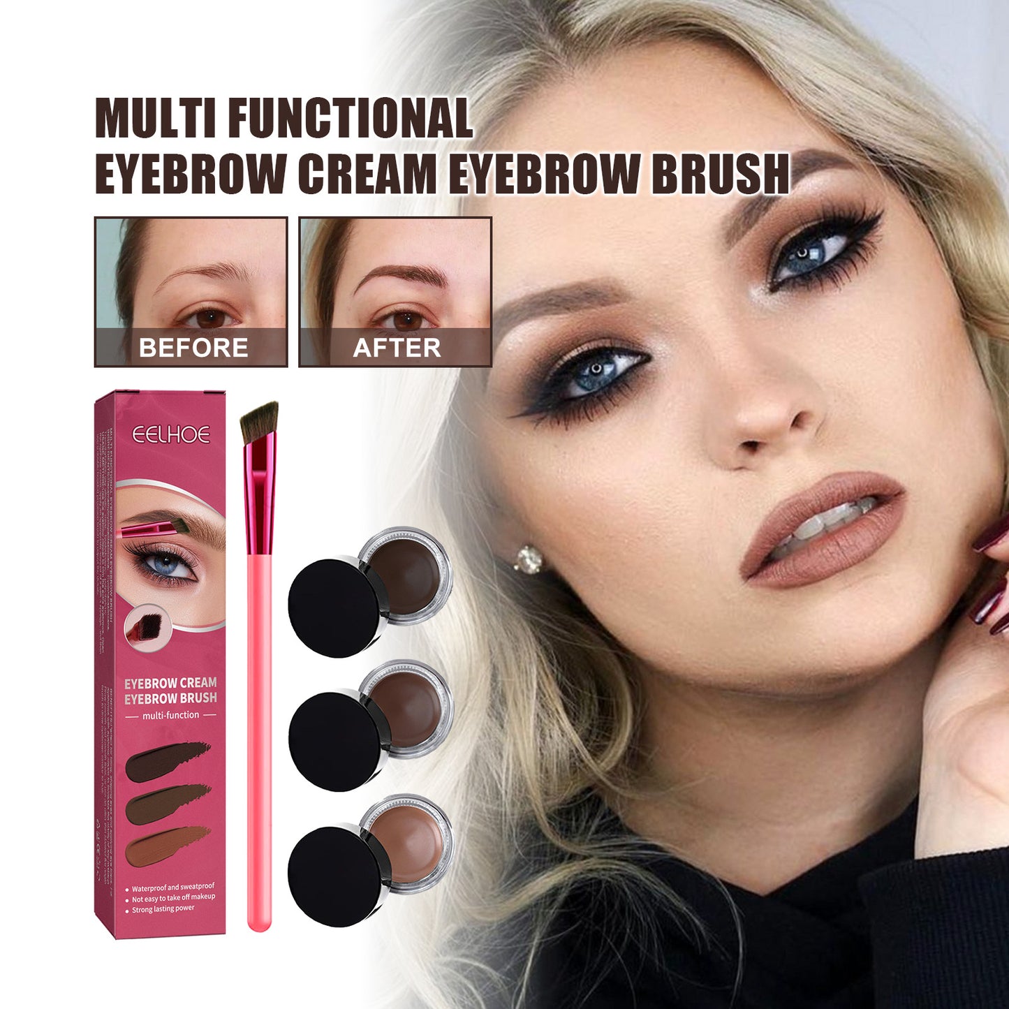 EELHOE Multifunktionellt Ögonbrynsborsteset För Ifyllning, Formning Och Färgning Släta Ögonbryn Makeup Kit