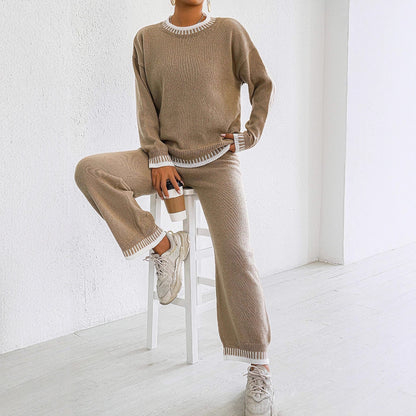 Damvävd kostym Casual Pullover Raka Vida Byxor