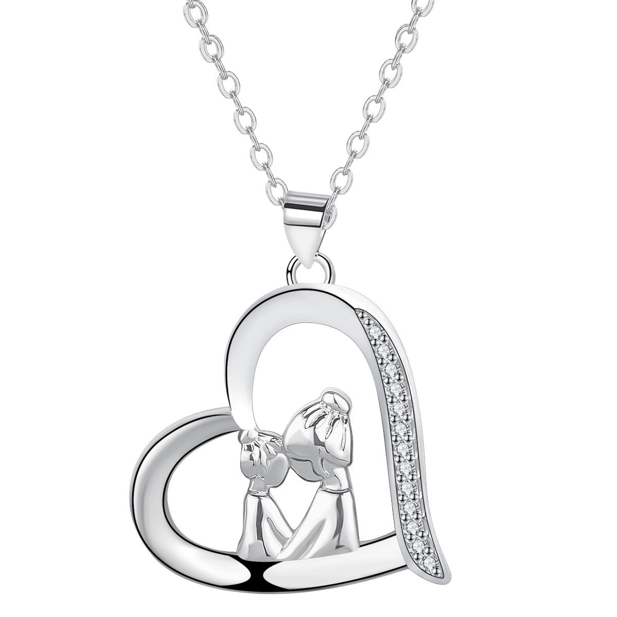 Mor och dotter ornamenthalsband kvinna med hjärtan nyckelbenskedja