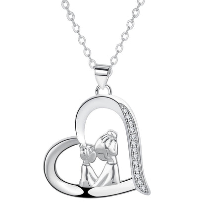 Mor och dotter ornamenthalsband kvinna med hjärtan nyckelbenskedja