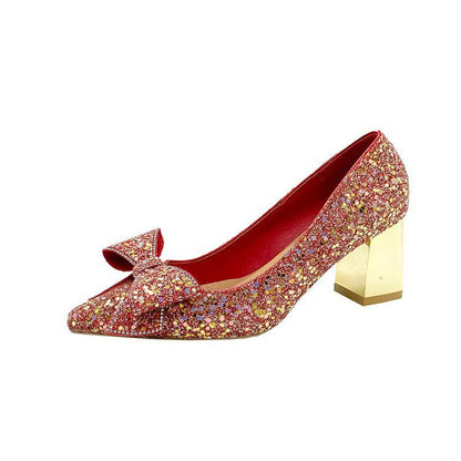 Kristallpaljetter Bröllop Xiuhe Grovklackade Spetsiga Skor