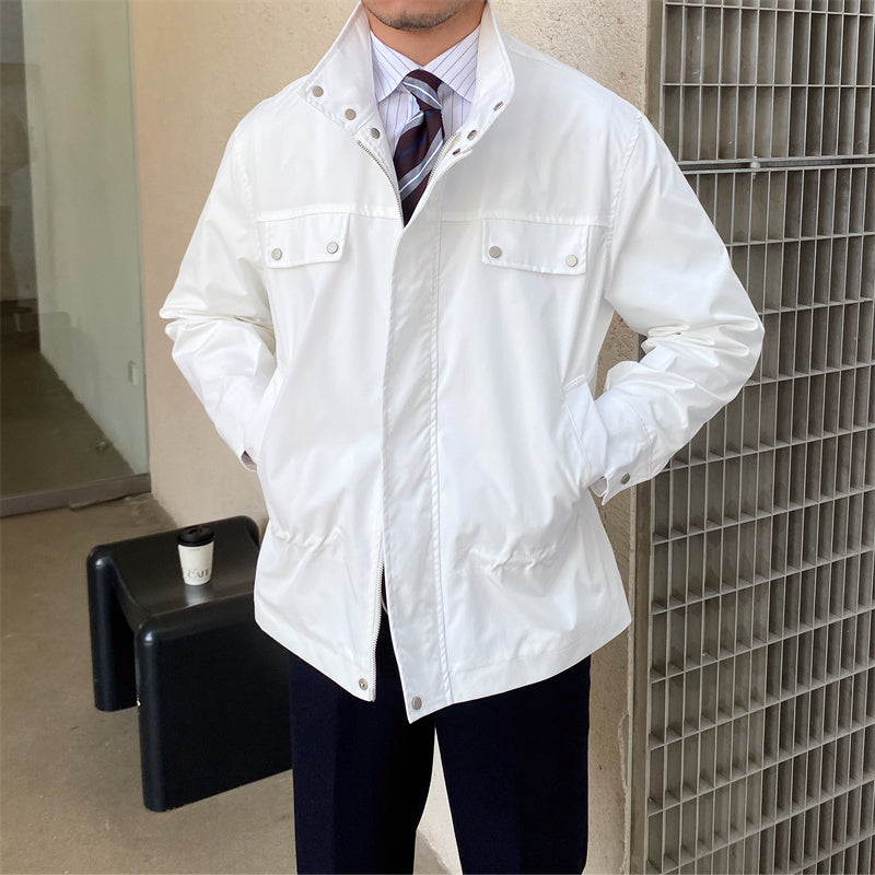 Stand Collar Finrutig Jacka Något Vid Fashion Man