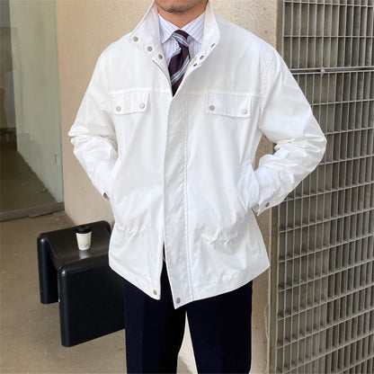 Stand Collar Finrutig Jacka Något Vid Fashion Man