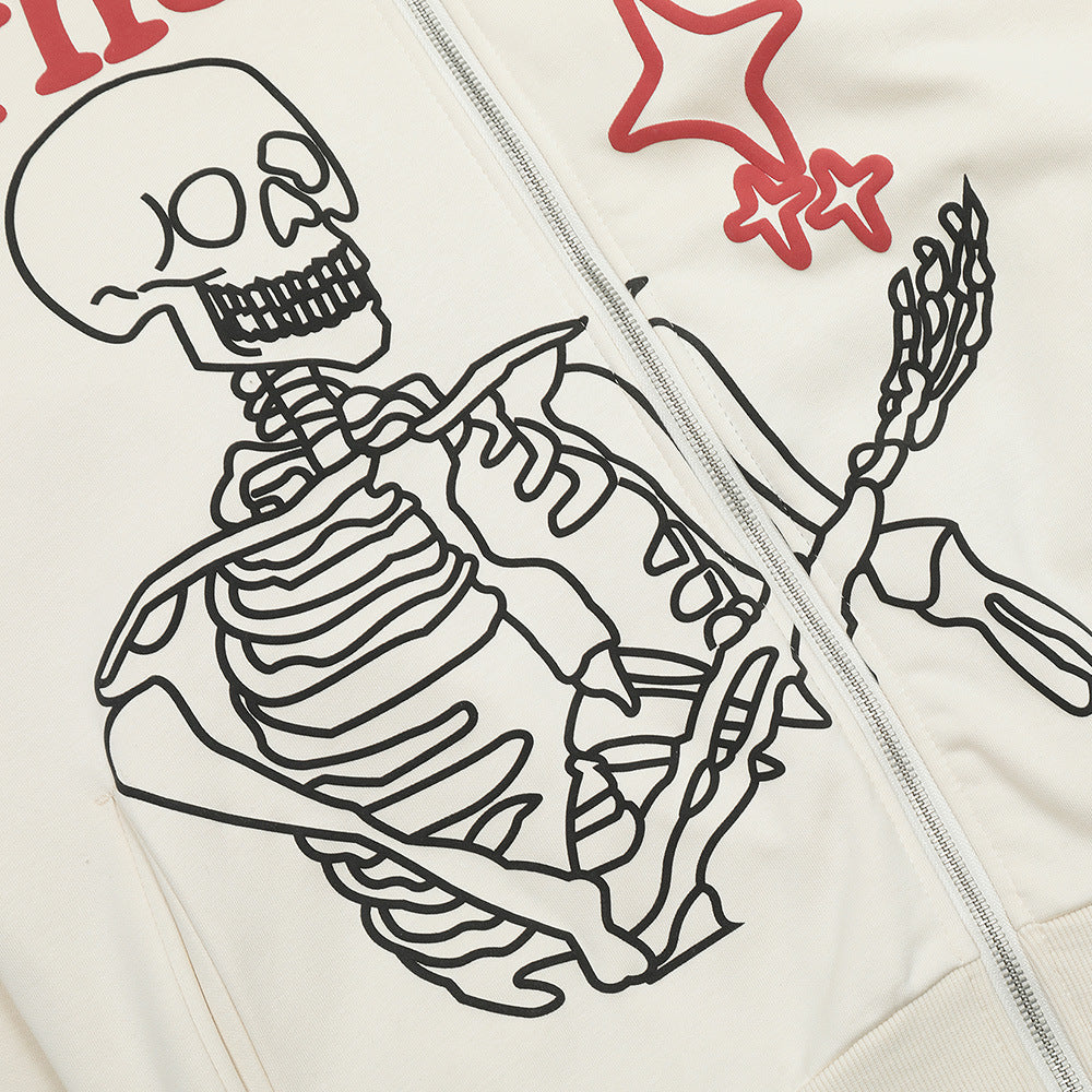 Dödskalletryckt kofta med huva, herr